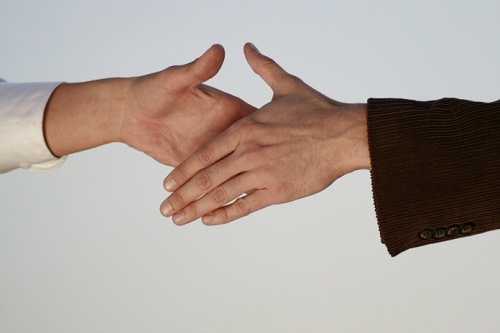 people handshake outdoors